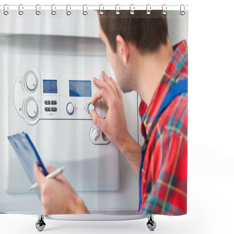 Personality  Technician Servicing Heating Boiler Shower Curtains