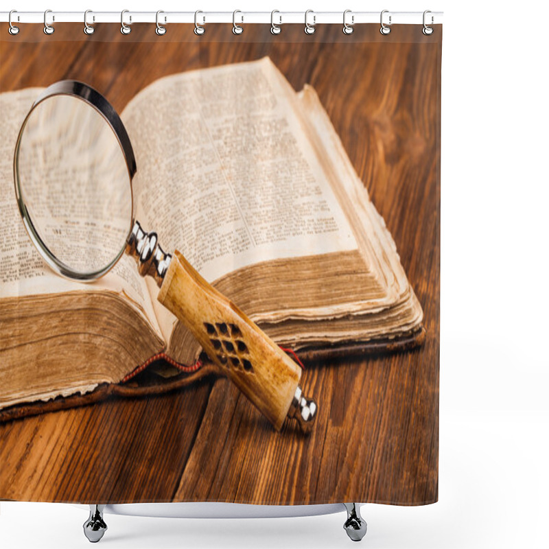 Personality  Magnifying Glass And Old Book Shower Curtains