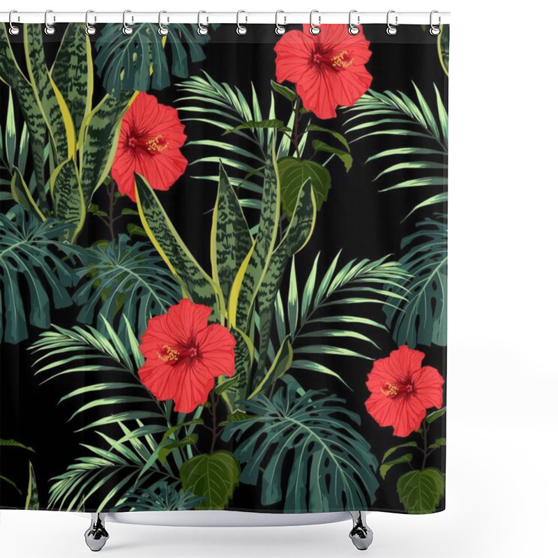 Personality  Seamless Exotic Pattern With Tropical Leaves. Shower Curtains