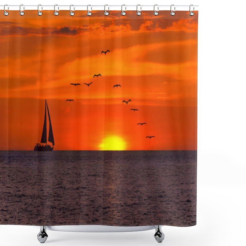 Personality  Ocean Sunset Sailboat Silhouette Shower Curtains