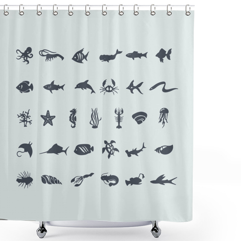 Personality  Set Of Sea Animals Icons Shower Curtains