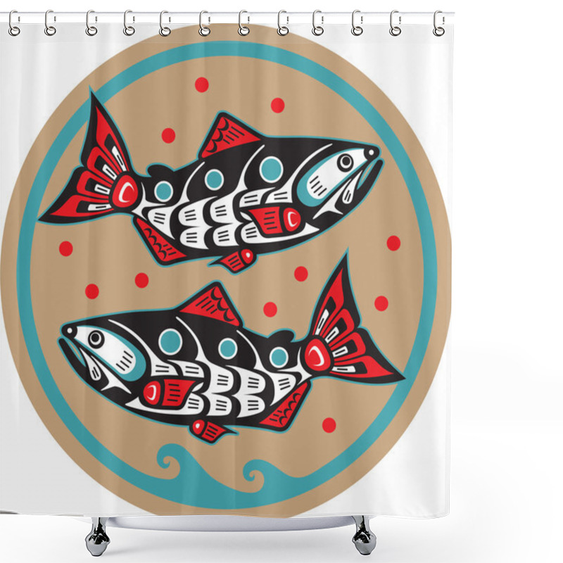 Personality  Fish Salmon - Native American Style Vector Shower Curtains