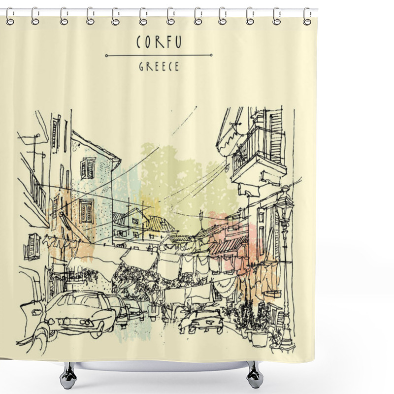 Personality  Street Life Of Corfu, Greece  Shower Curtains