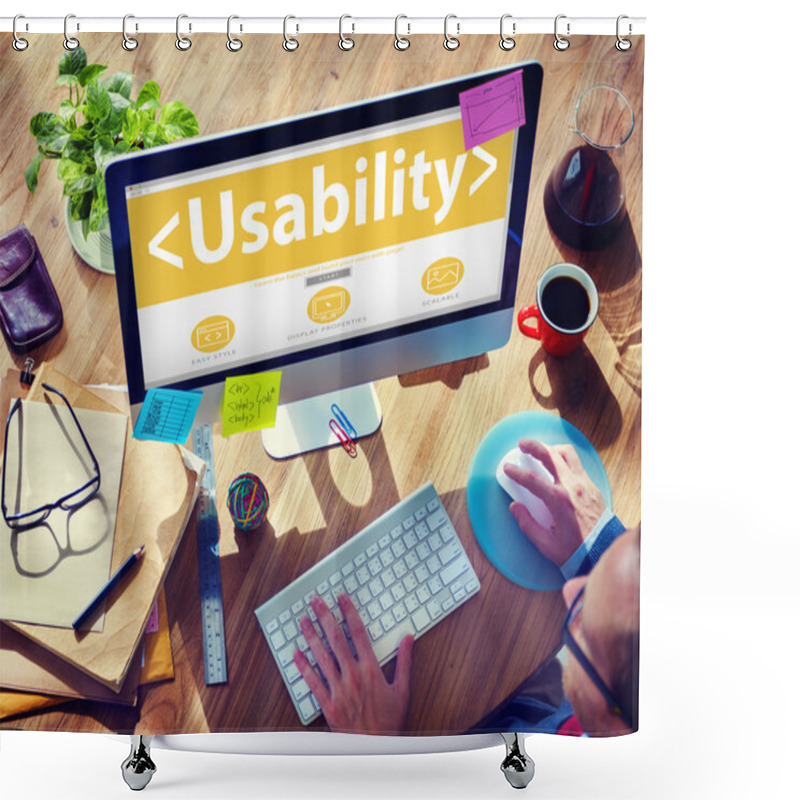 Personality  Man Using Computer With Usability Shower Curtains