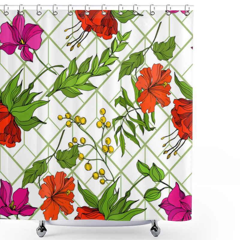 Personality  Vector Tropical Floral Botanical Flower. Engraved Ink Art. Seamless Background Pattern. Fabric Wallpaper Print Texture. Shower Curtains