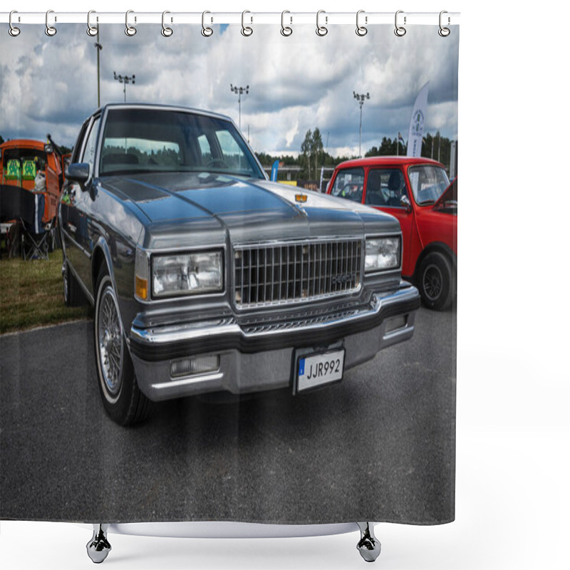 Personality  Stockholm, Sweden - August 3, 2024: Chevrolet Caprice Classic Brougham 1990 Front View At Stockholm Car Meet Shower Curtains