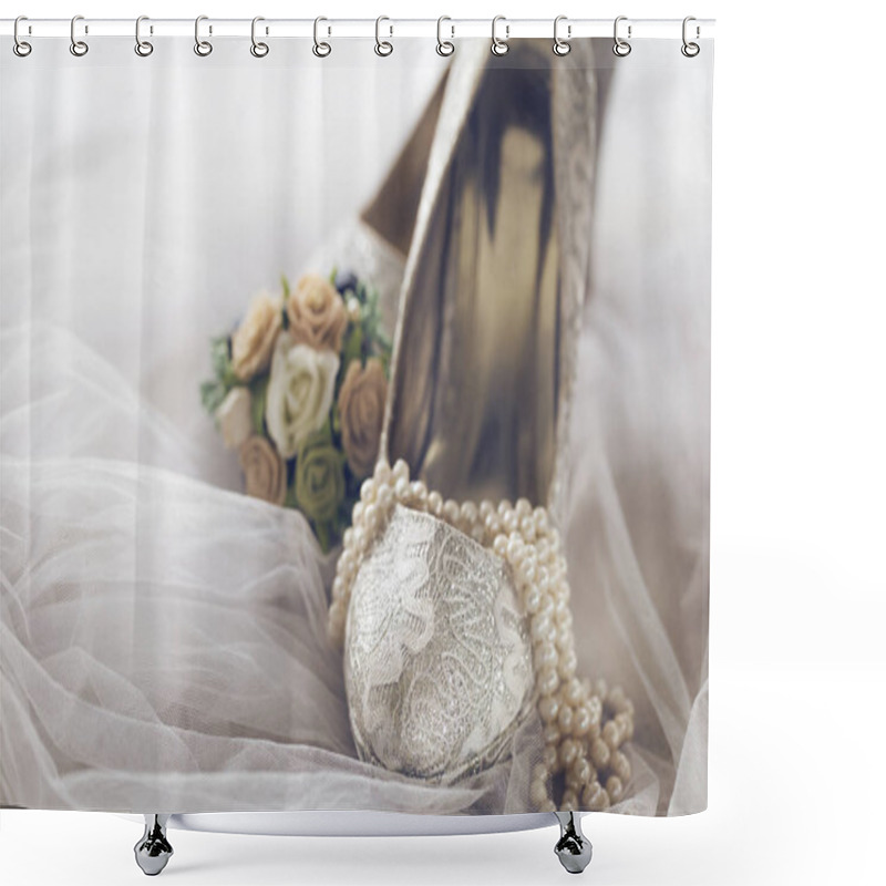 Personality  Arranged Bridal Shoes And Accessories Shower Curtains