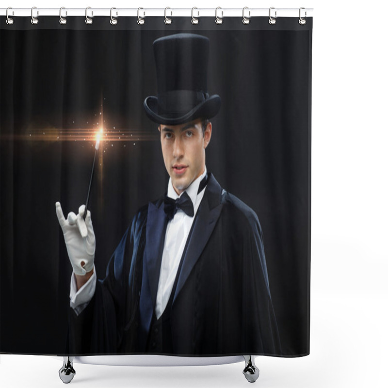 Personality  Magician In Top Hat With Magic Wand Showing Trick Shower Curtains