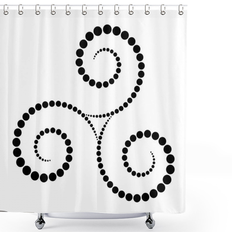 Personality  Black Dotted Celtic Triskelion Spiral. Increasing Points From The Center Of The Spirals Forming A Triple Spiral. Twisted And Connected Spirals. Isolated Illustration On White Background. Vector. Shower Curtains