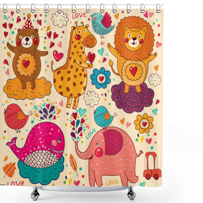 Personality  Background With Funny Animals Shower Curtains