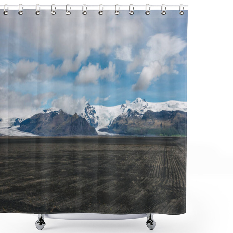 Personality  Beautiful Landscape With Mountains Covered By Snow Under Cloudy Sky In Iceland Shower Curtains