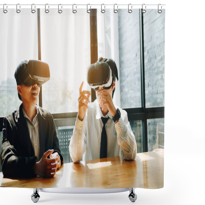 Personality  Two Business Business Persons With Virtual Reality Headsets In T Shower Curtains