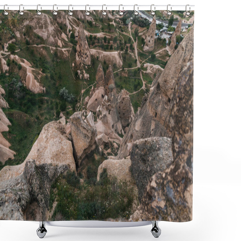 Personality  Aerial View Of Majestic Landscape With Bizarre Rock Formations In Famous Cappadocia, Turkey Shower Curtains