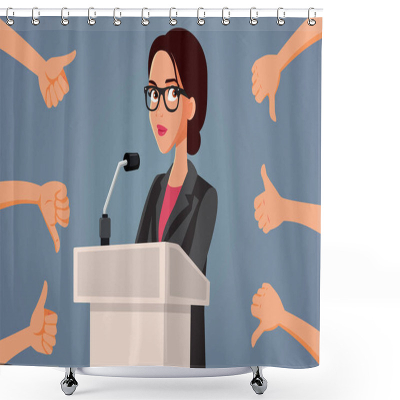 Personality  Female Spokesperson Receiving Mixed Reaction To Her Speech Vector Illustration Shower Curtains