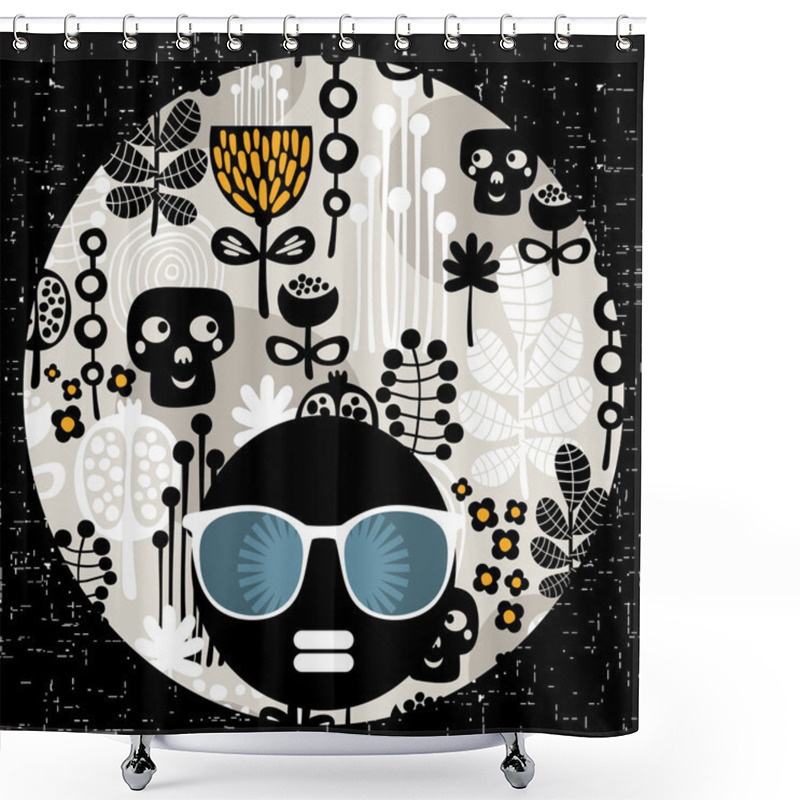 Personality  Black Head Woman With Strange Pattern On Her Hair. Shower Curtains