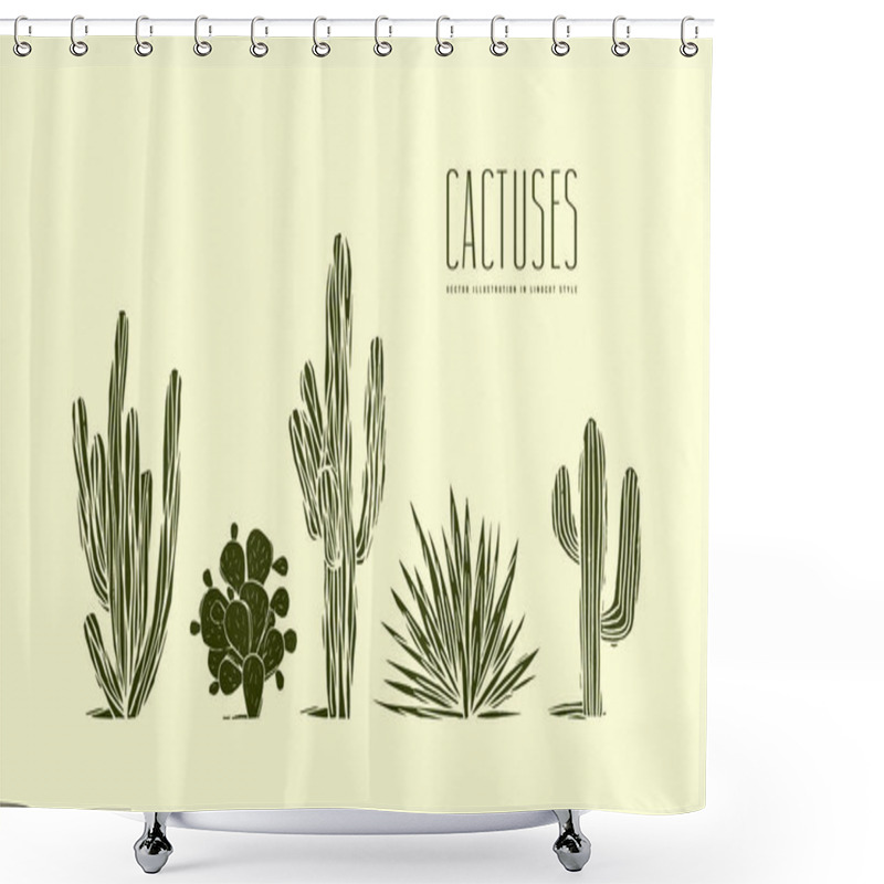 Personality  Stock Vector Set Of Hand Drawn Cactus Shower Curtains