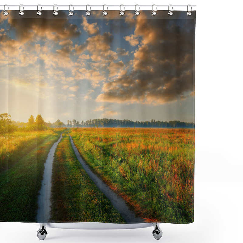 Personality  Road In Field And Cloudy Sky Shower Curtains