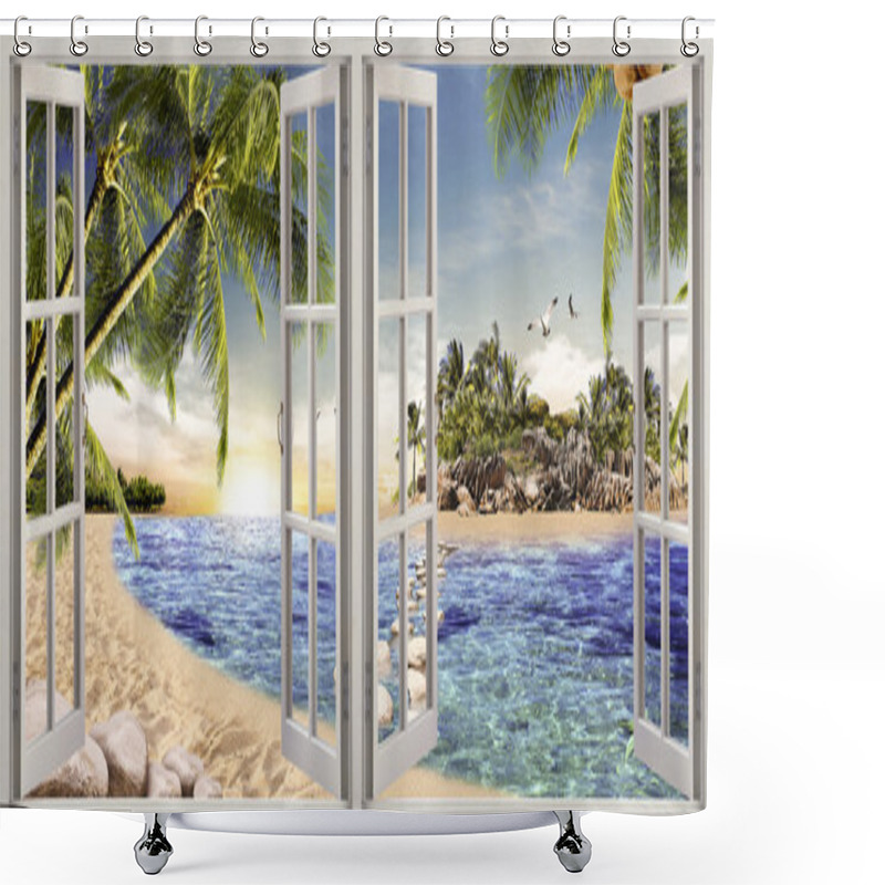 Personality  Window Open Beautiful View Shower Curtains