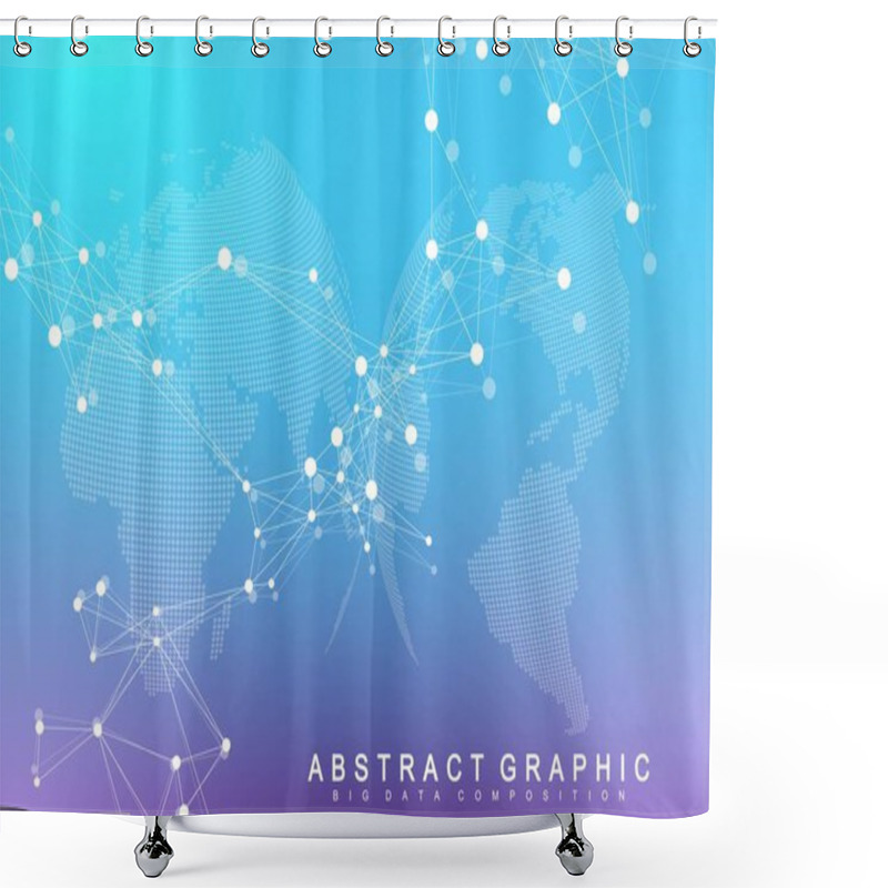 Personality  Big Data Visualization. Geometric Abstract Background Visual Information Complexity. Futuristic Infographics Design. Technology Background With Connected Line And Dots, Wave Flow. Vector Illustration Shower Curtains