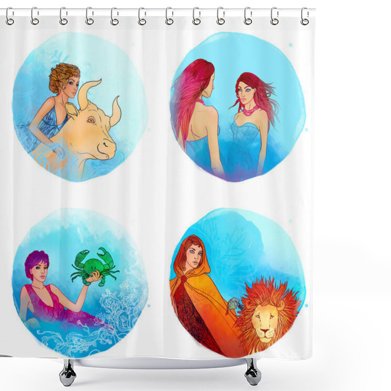 Personality  Taurus, Gemini, Cancer, Leo Zodiac Sign As A Beautiful Girl Shower Curtains