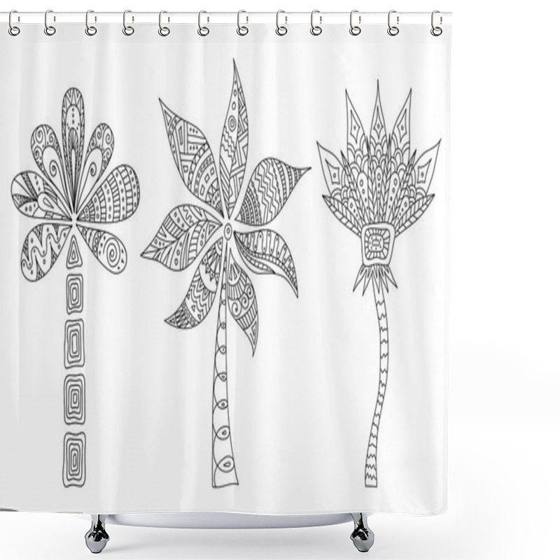 Personality  Set Of Doodle Palms. Vector Outline Of Trees. Tribal Style. Zentangle. Shower Curtains