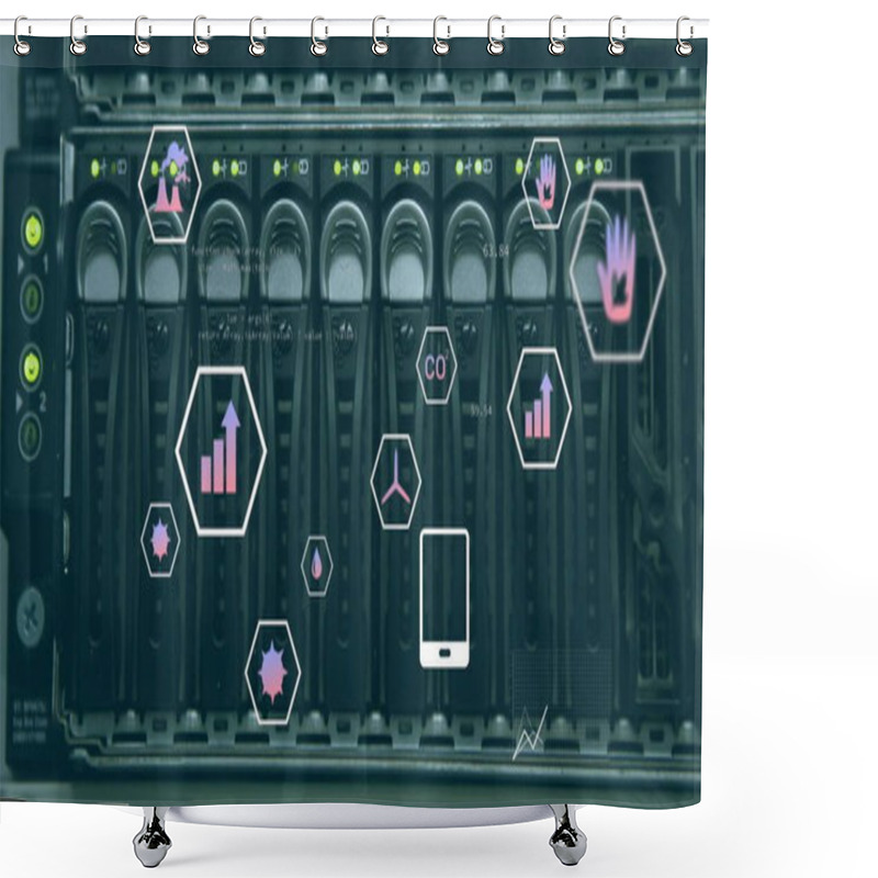 Personality  Image Of Digital Data Processing Over Computer Servers. Global Connections, Computing And Data Processing Concept Digitally Generated Image. Shower Curtains