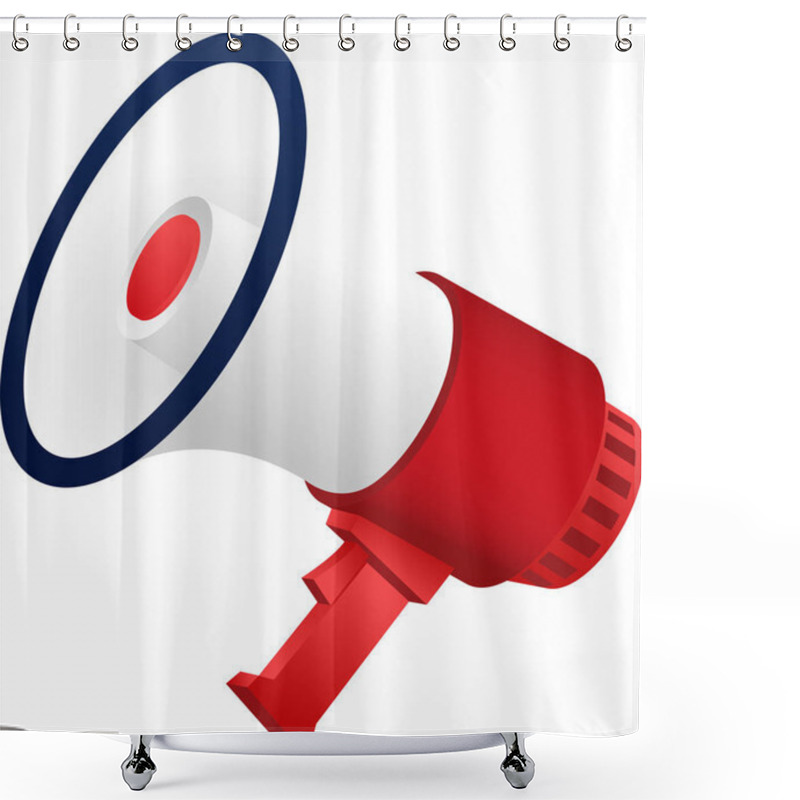 Personality  Red 3D Megaphone Isolated On White Background, Ideal For Communication, Announcement, And Loud Speech Shower Curtains