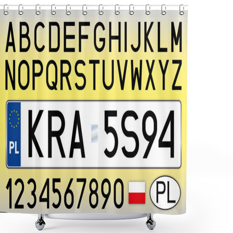 Personality  Poland Car License Plate, Letters, Numbers And Symbols, Vector Illustration Shower Curtains