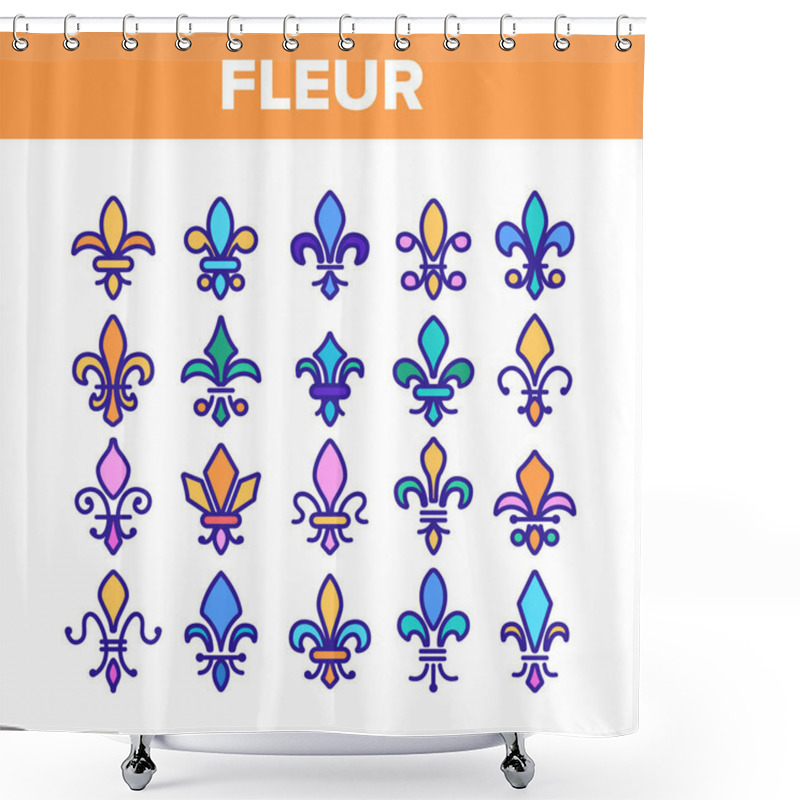 Personality  Fleur De Lys, Royalty Linear Vector Icons Set Shower Curtains