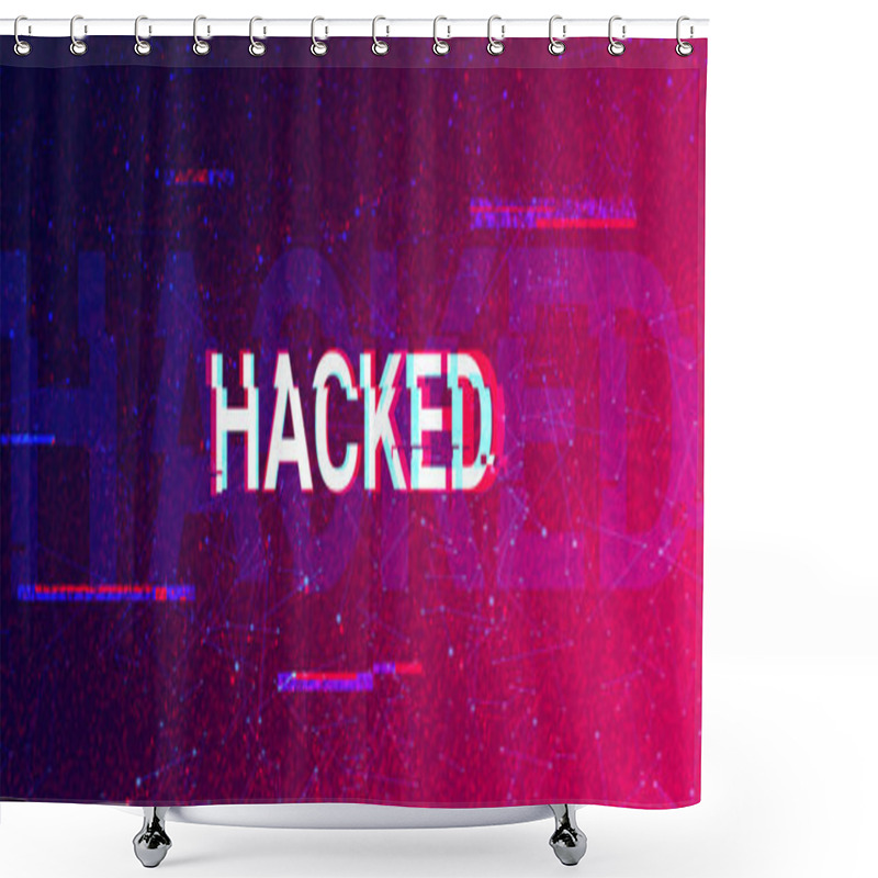 Personality  Hacked Glitchy Style Word On Futuristic Abstract Background With Digital Noise And Interference Shower Curtains