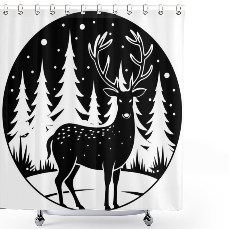 Personality  Majestic Deer Illustration In A Snowy Winter Landscape Shower Curtains