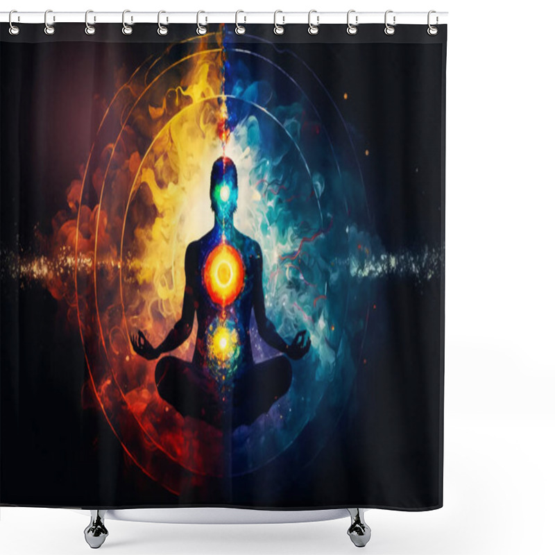 Personality  Meditation And Spiritual Practice, Expanding Of Consciousness, Chakras And Astral Body Activation, Mystical Inspiration. Generative AI. Shower Curtains