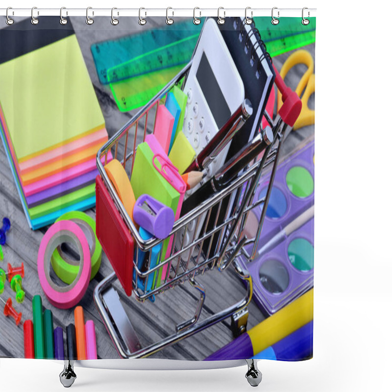 Personality  Many Objects School With Shopping Cart Shower Curtains