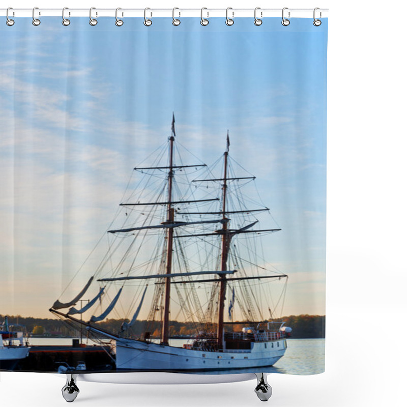 Personality  Tall Ship At Dawn Shower Curtains