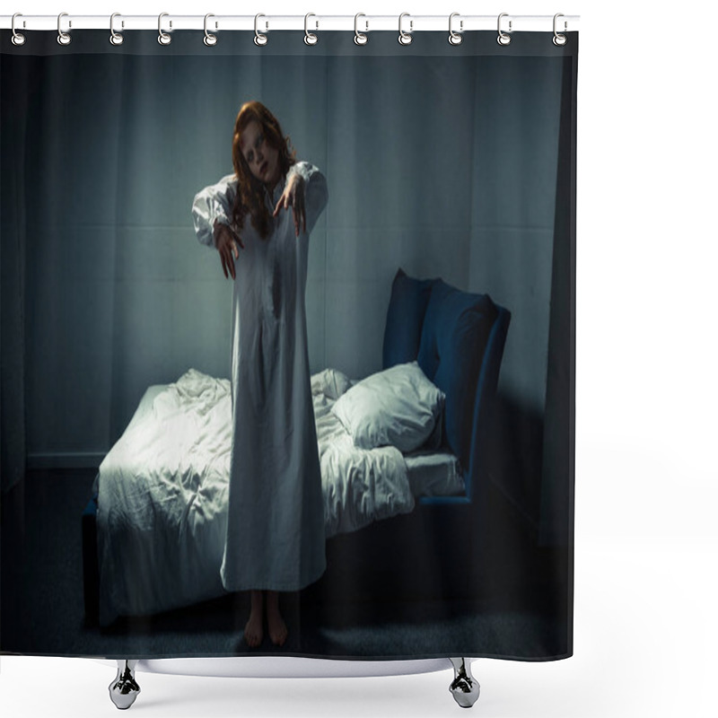 Personality  Creepy Female Demon In Nightgown Standing In Bedroom Shower Curtains