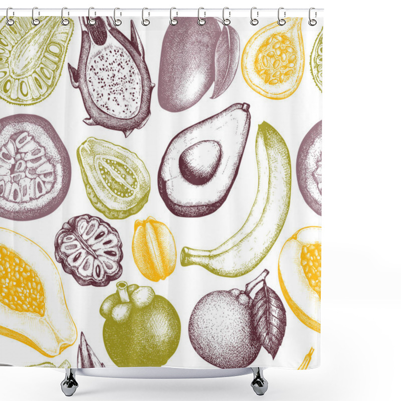 Personality  Vector Background With Tropical Fruits Shower Curtains