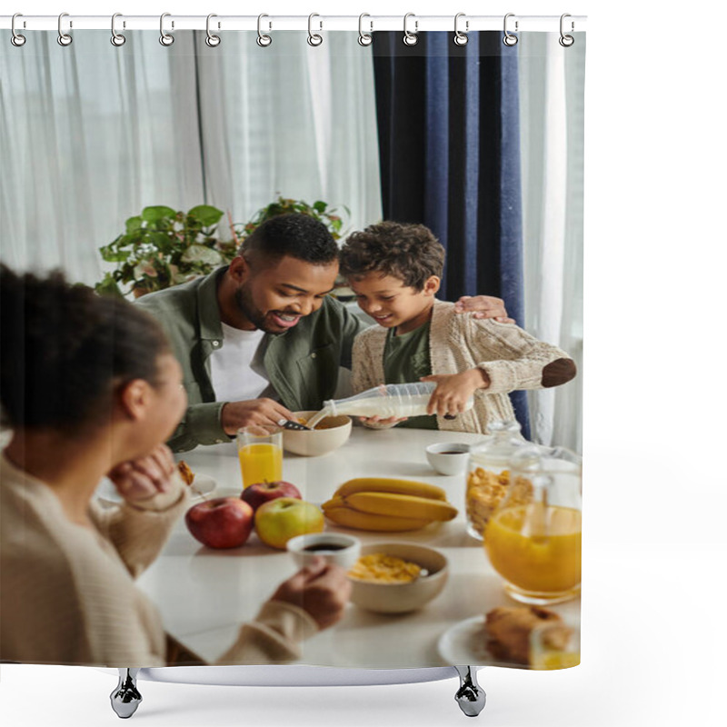 Personality  African American Family Enjoying A Meal Together At A Table. Shower Curtains