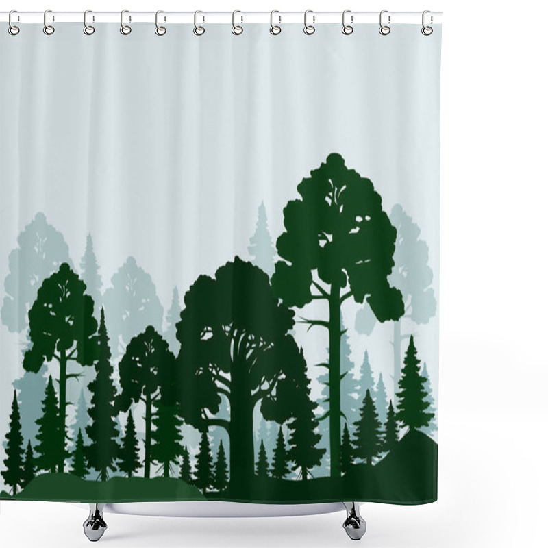 Personality  Forest Background With Fir Trees And Pines Silhouettes. Vector Illustration Shower Curtains