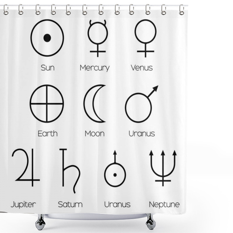 Personality  Planet Symbols - Illustration Of The Main Symbols Of Astrology I Shower Curtains