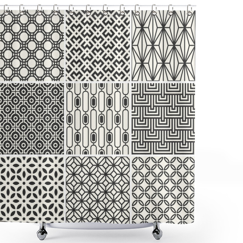 Personality  Set Of Endless Monochrome Simple Patterns Shower Curtains