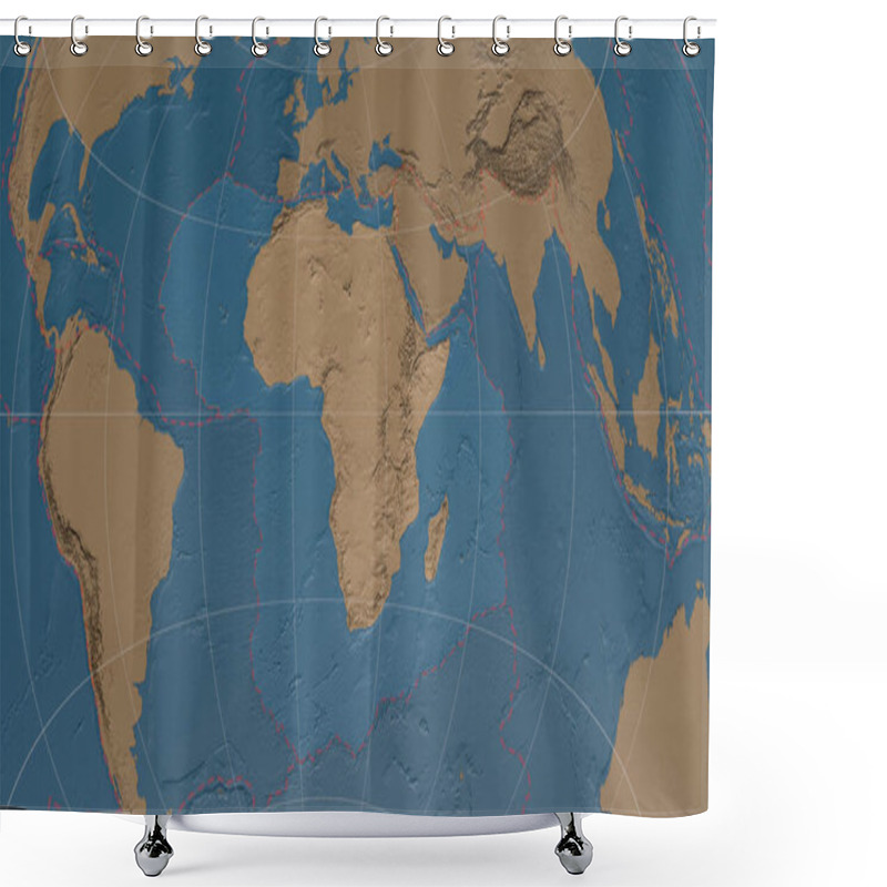 Personality  Africann Tectonic Plate Overview The Global Grayscale Elevation Map In The Azimuthal Equidistant Projection With Dashed Plates Borders. 3D Rendering Shower Curtains