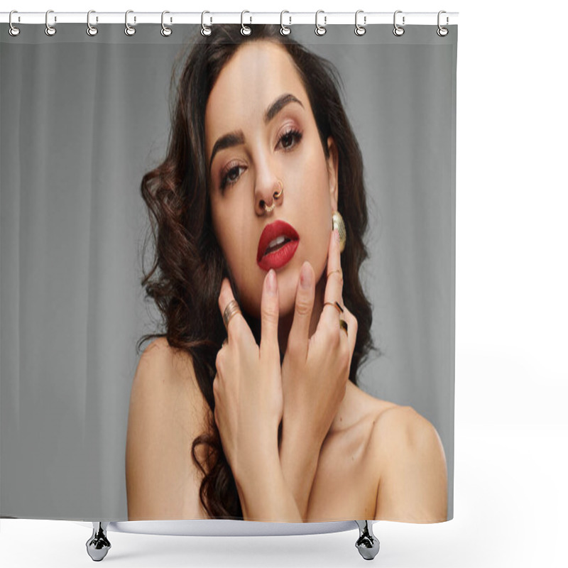 Personality  A Stunning Woman Poses Confidently, Adorned With Beautiful Jewelry. Shower Curtains