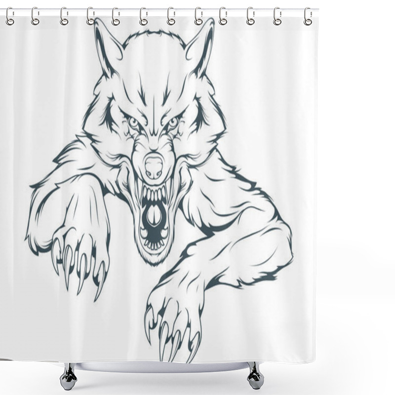 Personality  Evil Wolf Mascot. Vector Graphics To Design. Shower Curtains