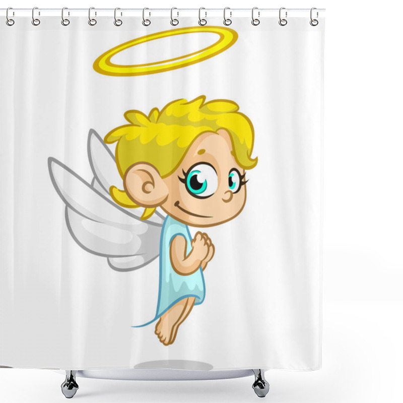 Personality  Vector Illustration Cute Christmas Flying Angel Character Shower Curtains