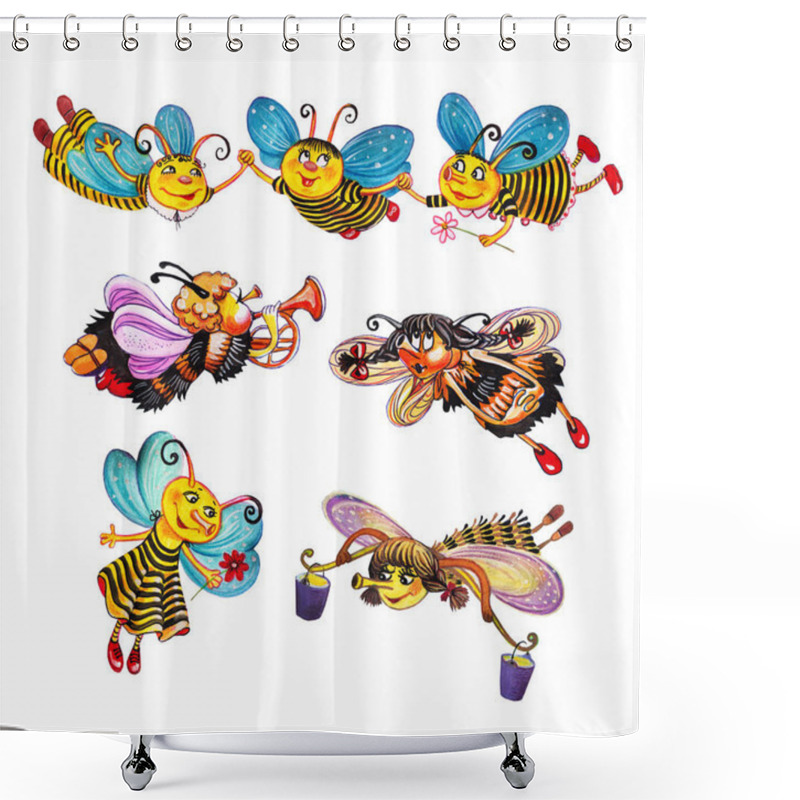 Personality  Cartoon Bees, Set Of Images Of Insects, Funny Animals, Isolated Characters On White Background Shower Curtains