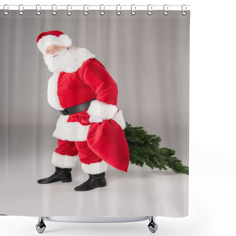 Personality  Santa Claus Carrying Fir Tree And Sack Shower Curtains