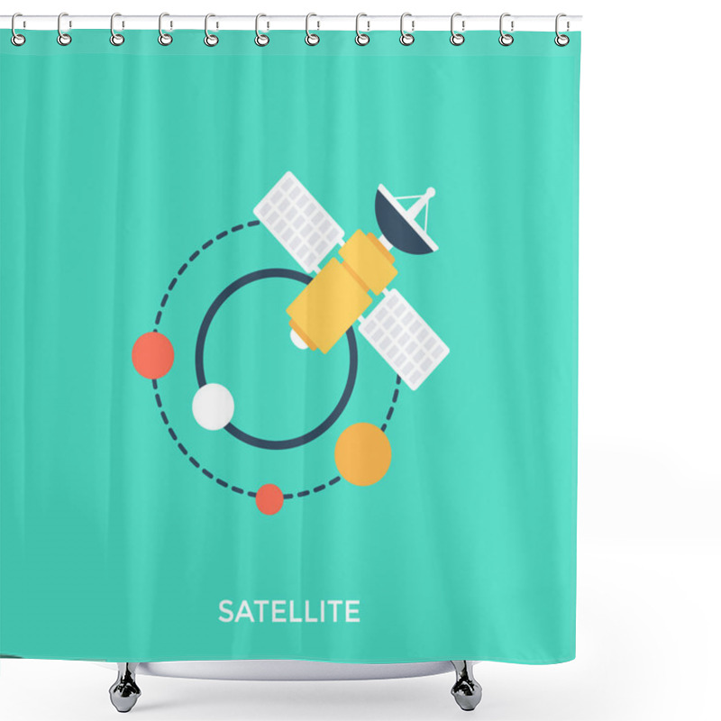 Personality  A Space Flight Making An Orbit In Space Shown In An Icon Represents The Concept Of Satellite.   Shower Curtains