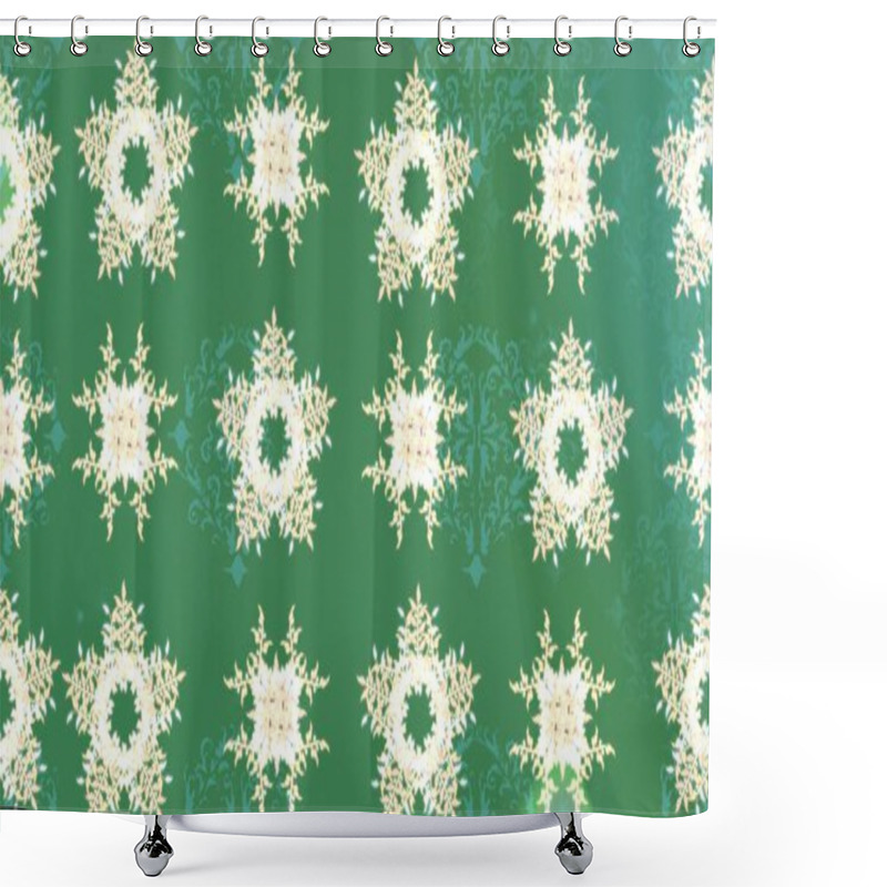 Personality  Winter Snowflakes, Raster Background. Repeated Texture For Surface, Wrapping Paper, Snowflake On Green And Neutral Colors. Shower Curtains