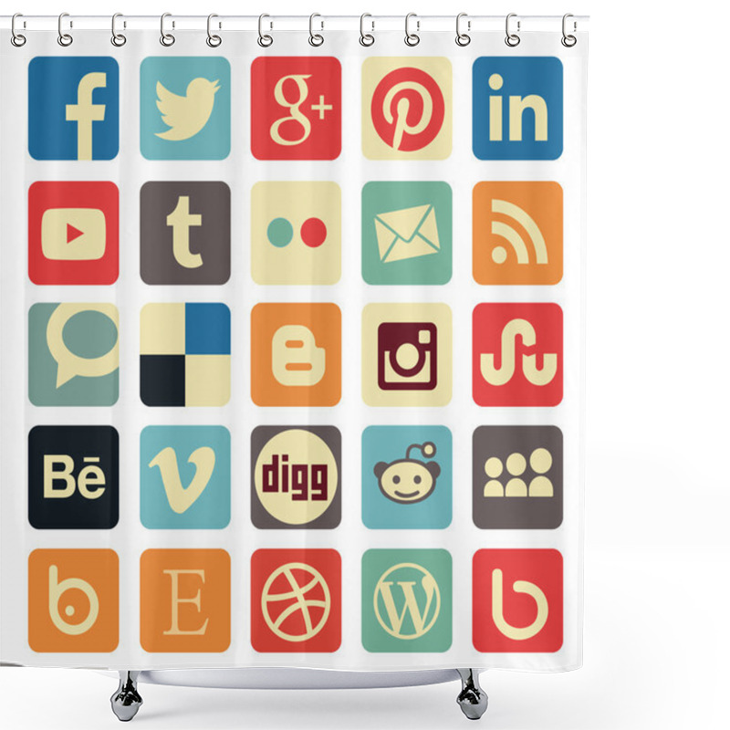 Personality  Simple Social Media Icon Retro Style Shower Curtains