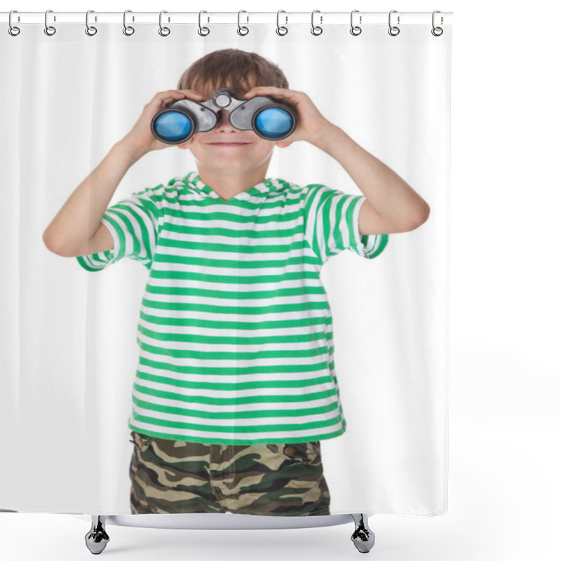 Personality  Boy Holding Binoculars Shower Curtains